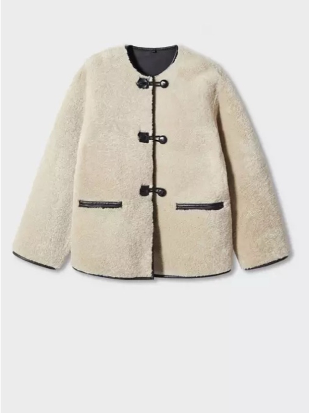 Mango Cream Faux-Shearling Teddy Jacket with Black Trim